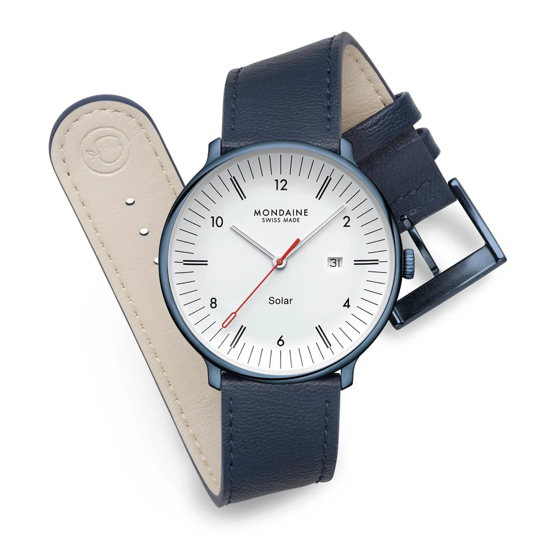 Doppio Solar, Polished Steel, 41 mm, Blue Vegan Apple Leather - Image 6