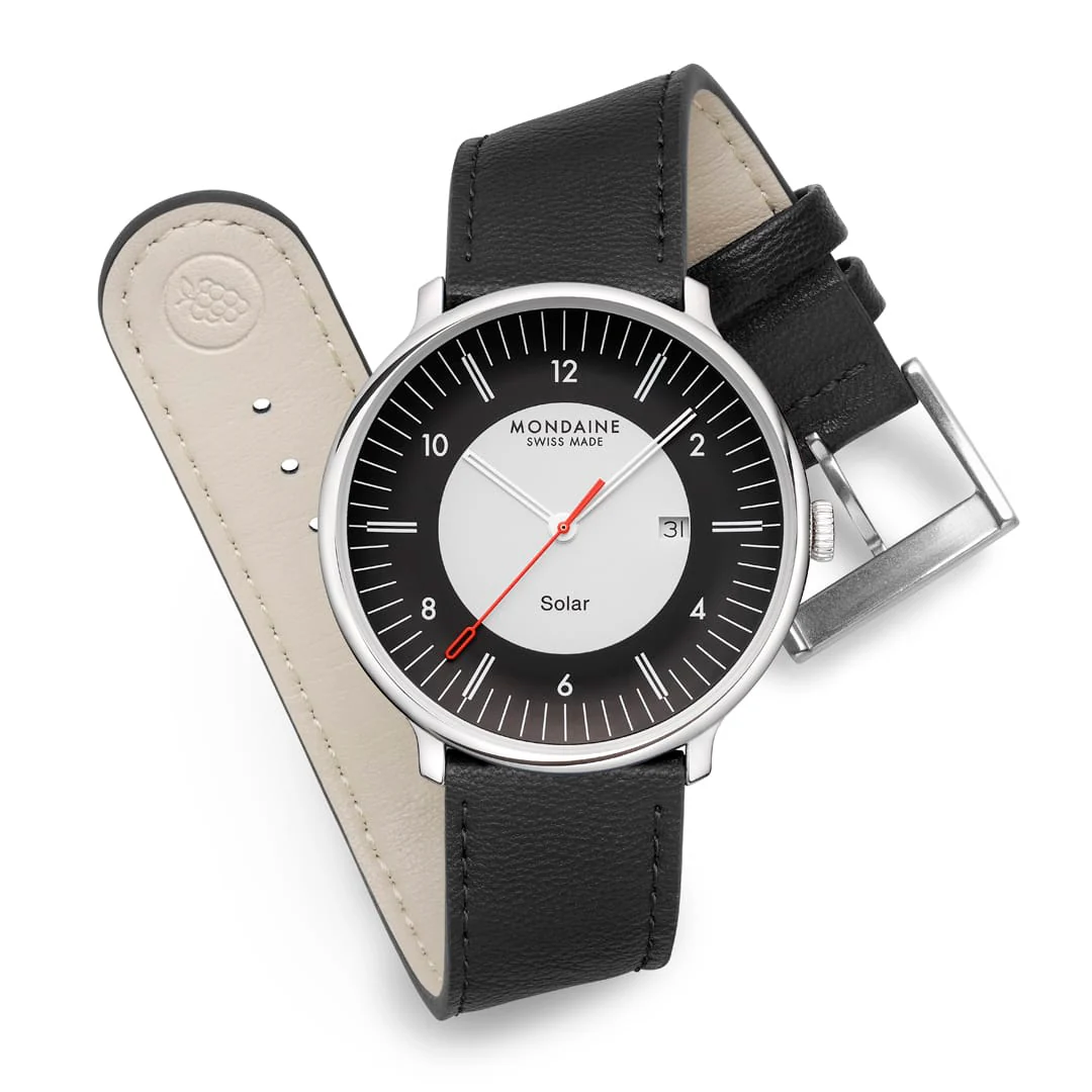 Doppio Solar, Polished Steel, 41 mm, Black Vegan Grape Leather - Image 6